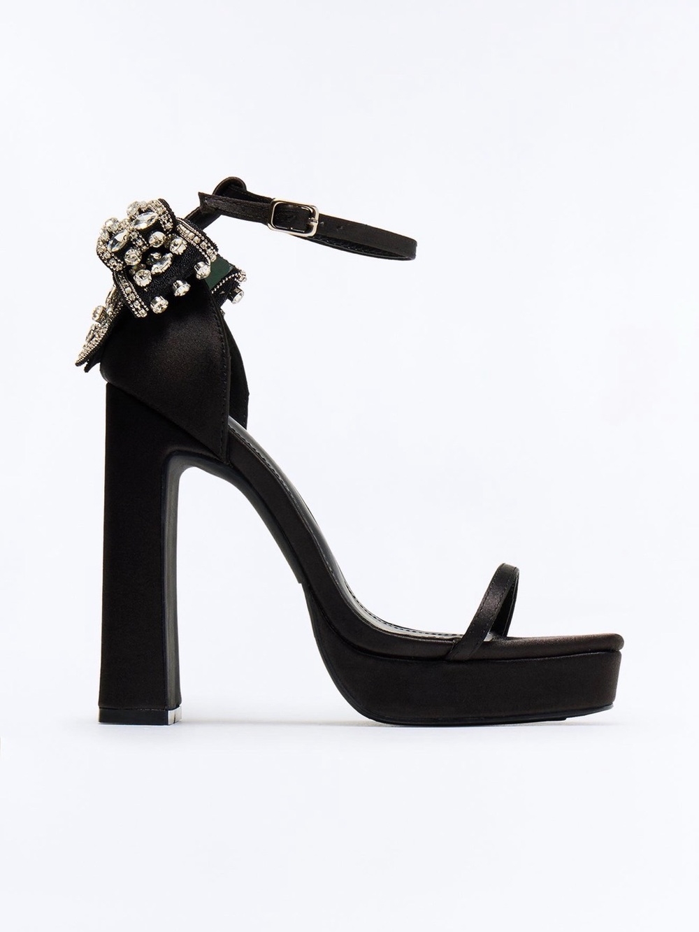 Fashion Nova Black Jeweled Ankle-Strap Platform Heel